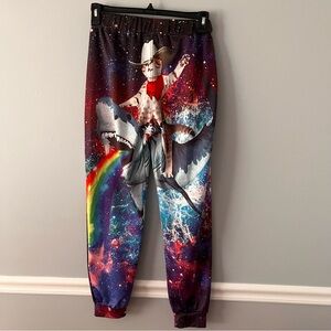 Mens Joggers Large Hawaiian Cowboy Space Cat Riding Shark Funny Sweatpants